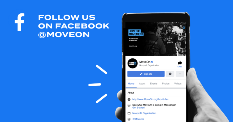 ”Follow us on MoveOn Facebook Mobile