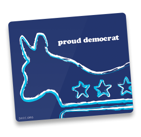 Get your Proud Democrat sticker here! >>